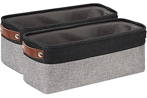 DULLEMELO Small Bathroom Baskets for Toilet Fabric Storage Baskets 2 Pack - 15"x6"x5.5" Foldable Fabric Organizer for Storage Decorative Storage Bins for Home,Closet(Black&Grey)
