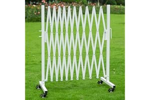 KENNISI Metal Expandable Barrier, 11 Feet, Portable Safety Barrier, Mobile Accordion Fence Outdoor for Wide Openings, Garage, Yard, Retractable Driveway Gate, 1-PC (White)