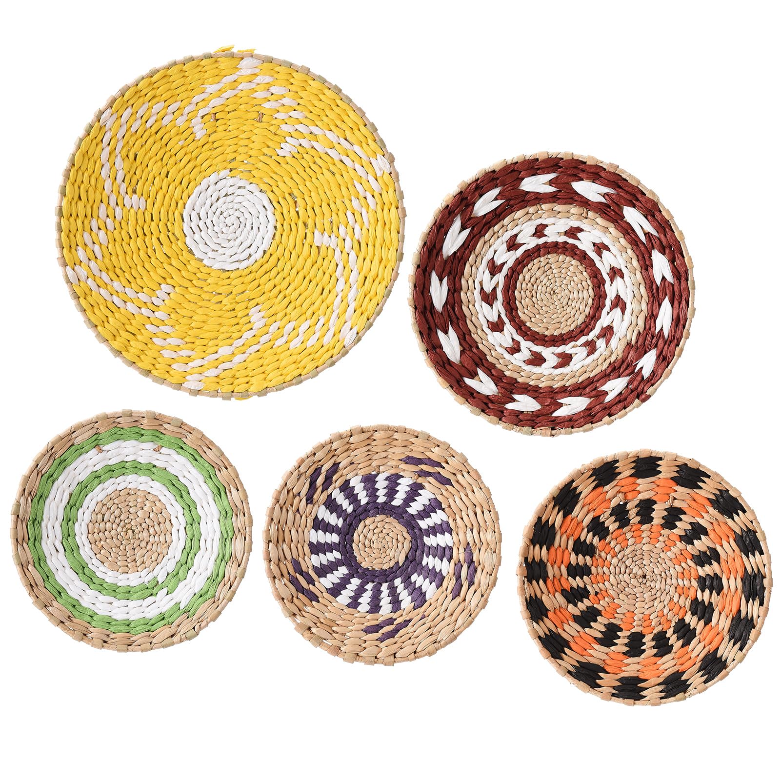 MSUIINT Boho Hanging Woven Wall Baskets,Hanging Wall Basket Decor Set of 5, Handmade Woven Basket Wall Decor,Wall Rattan Wall Decor (A4)