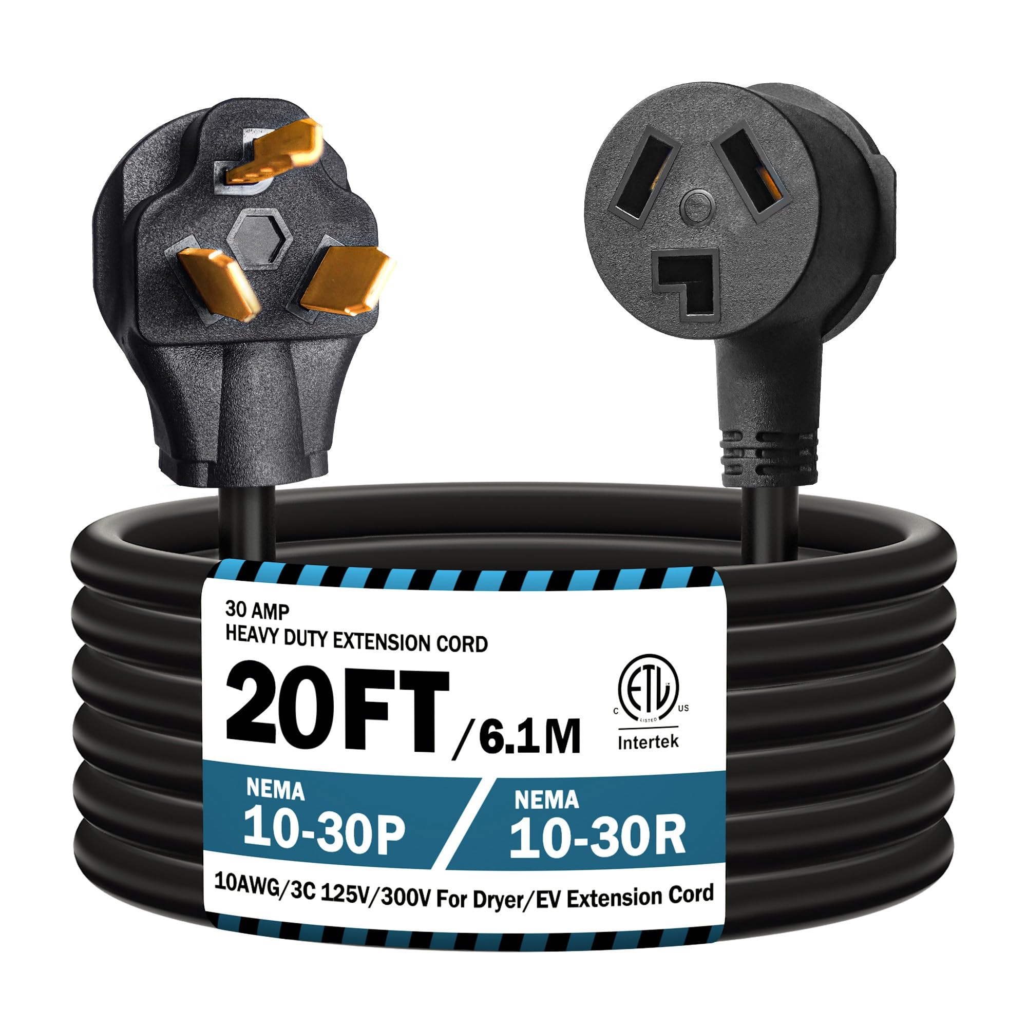 Photo 1 of Strightinc 20FT 3 Prong Dryer 30A 10-30P to 10-30R / EV Extension Cord Level 2 EV Charging 125V/250V STW 10 Gauge Heavy Duty Extension Cord Black