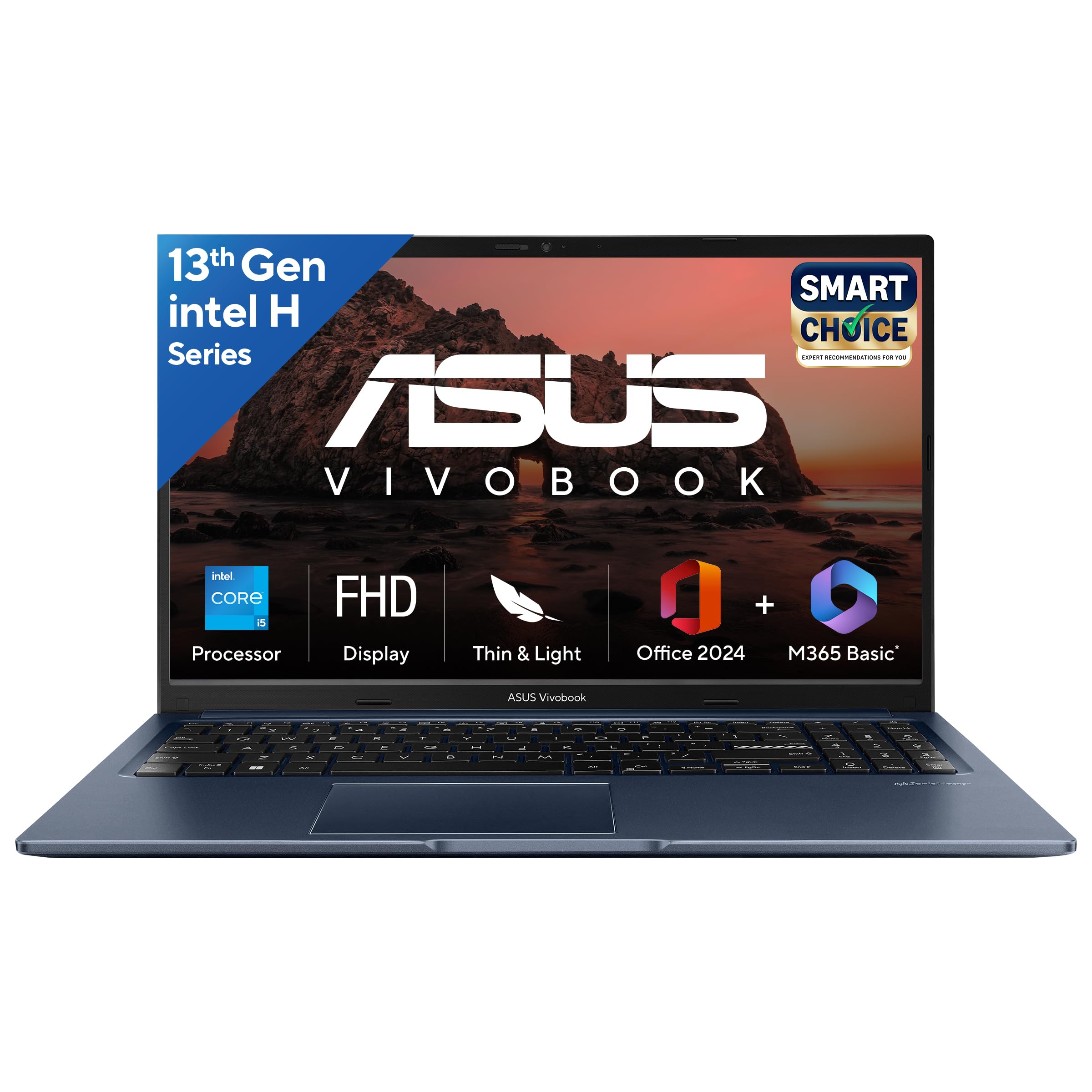 ASUS Vivobook 15, Smartchoice,Intel Core i5 13th Gen 13420H,16GB RAM, 512GB SSD, FHD 15.6",Windows 11, Office Home 2024, Quiet Blue, 1.70 kg, X1502VA-BQ836WS,Intel UHD iGPU, M365 Basic (1Year)* Laptop
