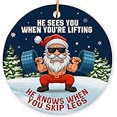 Weight Lifting Ornaments for Christmas Tree - Santa Dumbbell Gym Ornament 2025 - Weight Loss Gifts, Weight Lifter Gifts for Gym Lovers, Men, Women - Funny Weightlifting Ceramic Ornament