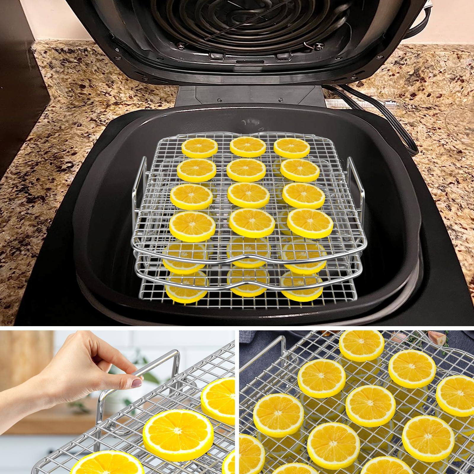 Dehydrator Rack for Ninja Foodi AG300 Grill, 3 Stackable Layers Dehydrator Rack Stand for Ninja Foodi AG300 Accessories, Rectangle Air Fryer Accessories for Ninja AG300 AG301 Foodi Grills