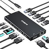 ZMUIPNG Docking Station Dual Hdmi Monitor for Dell HP Laptop 15 in 1 USB-C Hub Black Multiport Adapter with Dual 4K HDMI+8K D