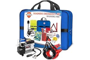 BELOSKIDA Emergency Car Kit,Roadside Emergency Tool Kit for Vehicle Truck with Air Compressor Jumper Cable First Aid Kit,Winter Auto Road Side Kit Women Men Car Travel Safety Assistance Survival Essentials Kit