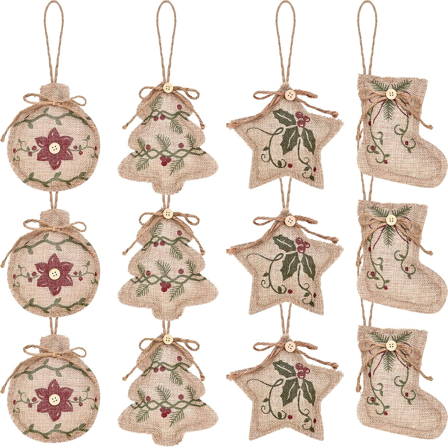 Ornaments - Jetec Rustic Christmas Burlap Tree Ornaments Farmhouse Hanging Decorations Christmas Stocking Tree Ball Shaped Decor for Christmas Party (20)