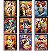 Adduster Day of The Dead Poster - 9 Piece Day of the Dead Decorations Sugar Skull Wall Art Sugar Skull Art Print for Mexico Day Day of the Dead Halloween Wall Decor Living Room Decor