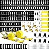 Elechomes E Track Tie-Down Rail Kit, 88 Pcs  6 Rails (4ft+3ft+2ft), Black | 2 Ratchet Straps, 6 Rope Tie Offs, 6 O Ring Anchors, 6 J-Hooks, 2 Single Slots, 12 End Caps, For Garages Vans Motorcycle
