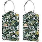 2 Pack Dinosaurs Luggage Tag for Suitcases,Tropical Leaves Luggage Tags PU Leather Bag Travel Suitcase ID Identifier Baggage Tags for Women Men Travel
