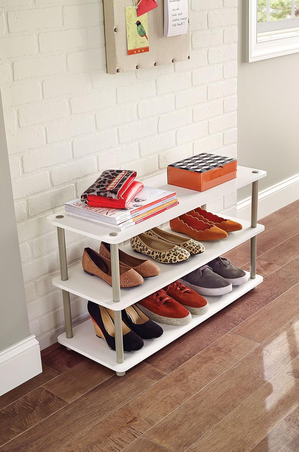 25 pair stackable shoe rack closetmaid on Amazon Com Closetmaid 3 Tier White Shoe Organizer Home Kitchen