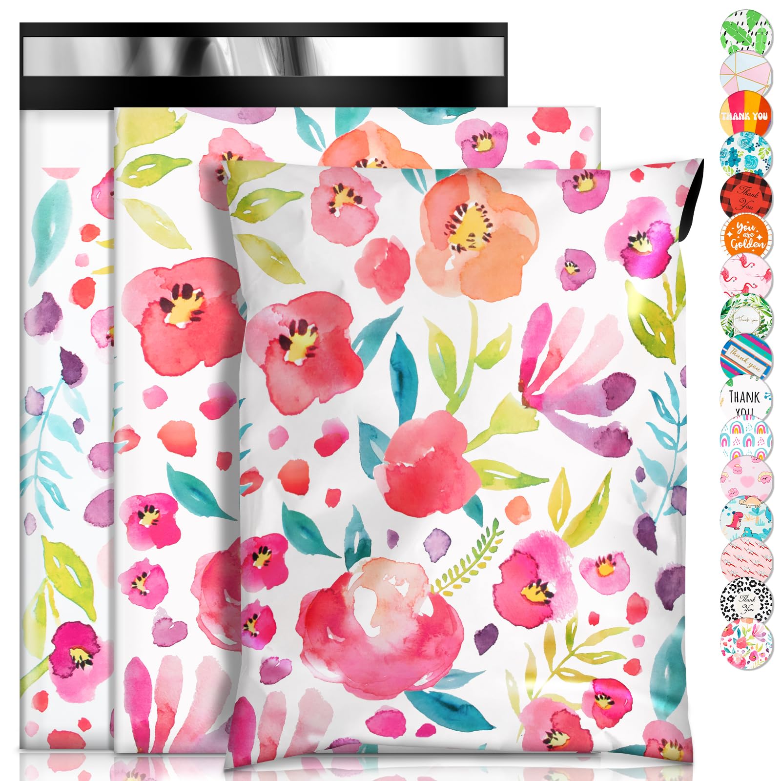 Wanxida 100ct Foil Mailing Bags, Plastic Mailing Bags, 25 x 35 cm (Flower), Self-Seal, 100.0 count — image 1