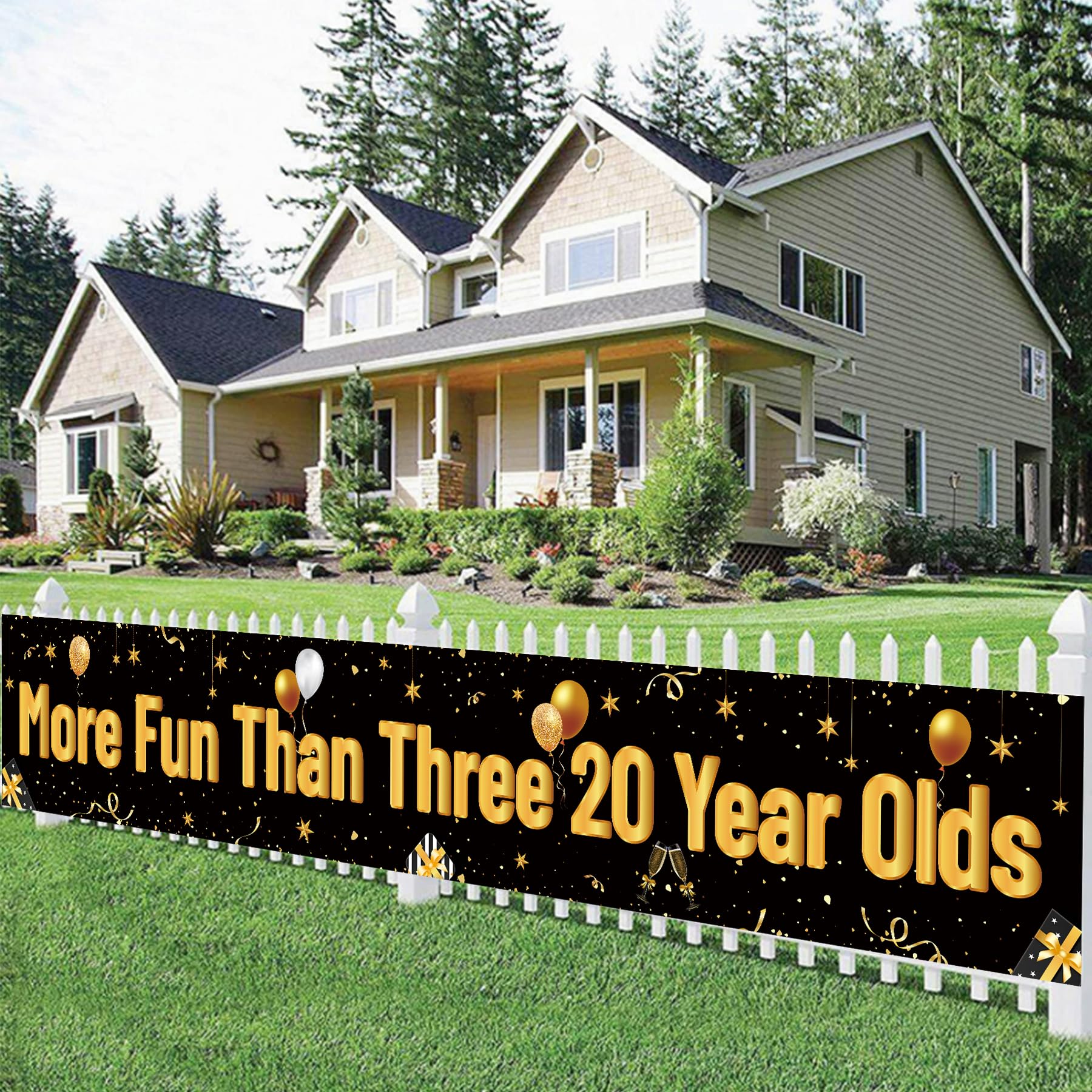 More Fun Than Three 20 Year Olds Banner for 60th Birthday Decorations - Happy 60th Birthday Party Banner - 60th Birthday Party Decorations and Supplies