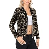 Anna-Kaci Women's Full Sequin Bomber Jacket Zip Up Long Sleeve Sparkly Glitter Lightweight Outerwear Coat
