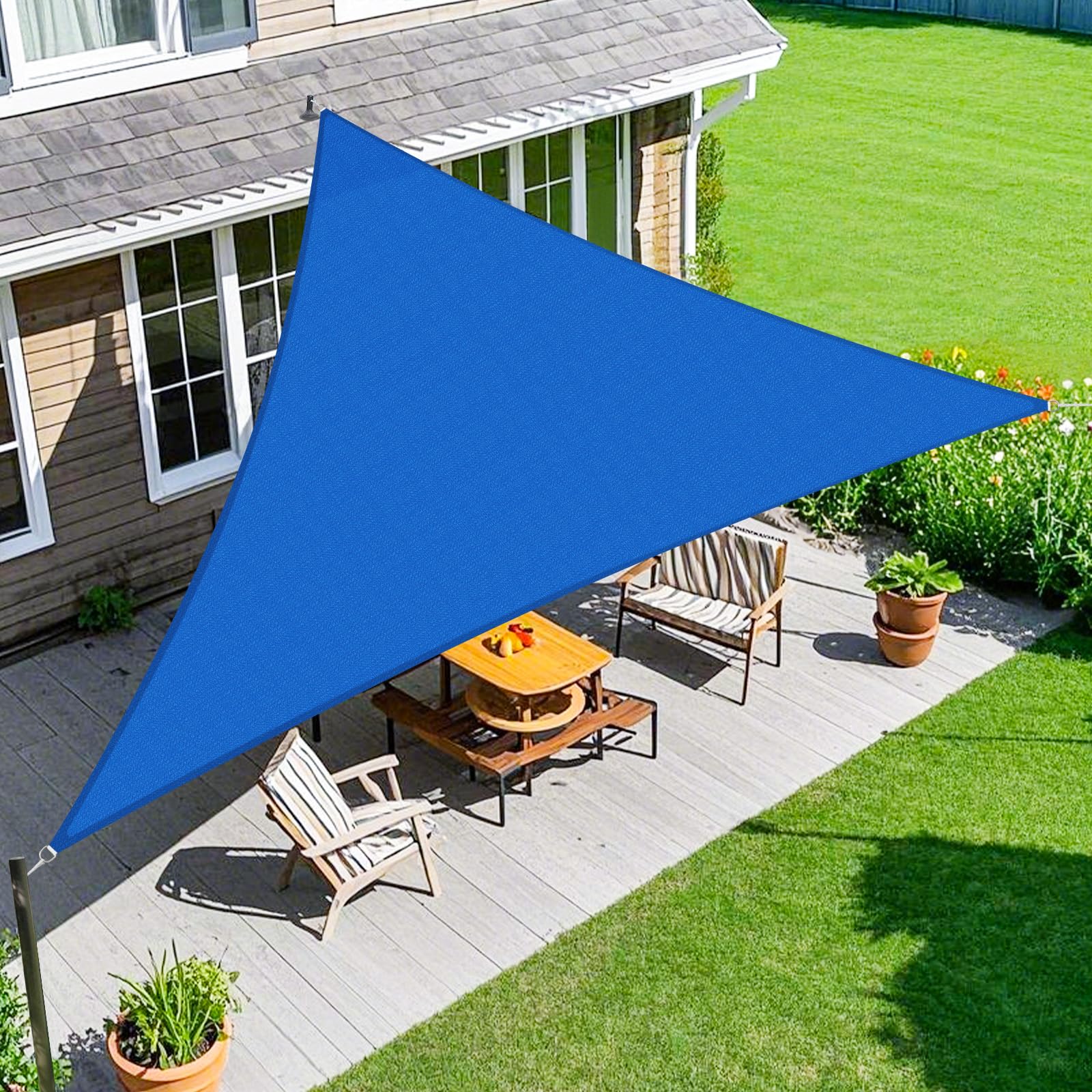 Amagenix Sun Shade Sail 16'X16'X16' Curved Edge Outdoor Shade Canopy Blue Breathable 95% UV Block Shade Cloth for Patio Garden Backyard (We Make Custom Size) Image