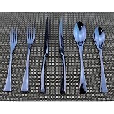 Uniturcky Flatware Set 18/10 Stainless Steel Mirror Polished Blue Cutlery - Silverware Utensil Set of Serrated Steak Knife Dinner Fork Knife Spoon Salad Fork Dessert Spoon,6 Piece Service for 1
