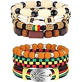 Sureio 7 Pcs African Beaded Bracelet Adjustable Juneteenth Jamaica Jewelry Multi Layer Ethnic Tribal Braided Bracelet Men