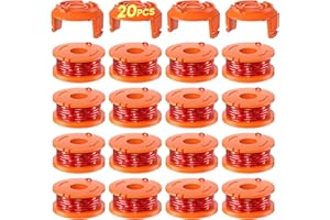VOSOIR 20 Pack WA0010 Weed Eater String Compatible with Worx, 0.065 inch 10ft/Pack, Replacement Trimmer Line Spool, Compatible with Worx String Trimmers (16 Line spools+4 Caps)