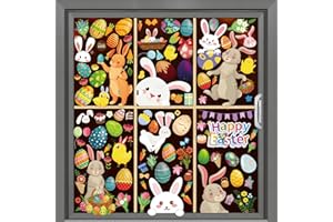 BANANABROTHER Easter Window Clings Happy Easter Bunny Rabbit Egg Stickers for Glass Windows Kids Decals Decor for Home Office School, 9 Sheets