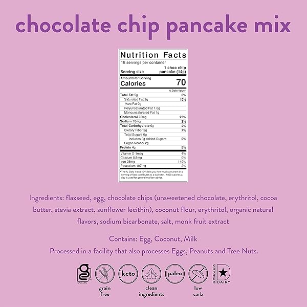 NUSH FOODS LOW CARB PANCAKE MIX, HEALTHY PANCAKE MIX BY NUSH (CHOCOLATE CHIP) | (CHOCOLATE CHIP PANCAKE MIX – (2 PACK), KETO PANCAKES, LOW CARB, LOW SUGAR