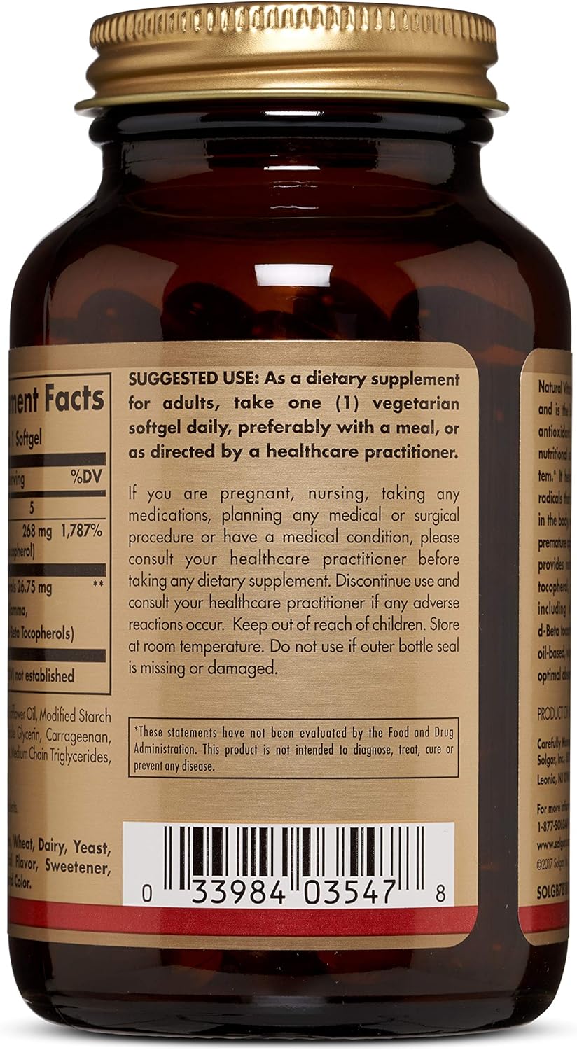 Vitamin E 268 MG (400 IU) Vegetarian Softgels (dAlpha Tocopherol