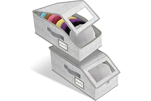 2PCS Hat Organizer for Baseball Caps, Stackable Storage Bins with Clear Window, Double Zippers Hat Storage Box for Men and Wo