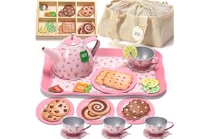 Veitch fairytales Kids Tea Party Set for Little Girl, Tea Sets for Toddler Pretend Play Food Kitchen Toy Accessories Gift for 3 4 5 6 Years Old Girls Boys (Pink)