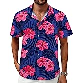 Hawaiian Shirt for Men, Tropical Shirts Casual Summer Button Down Short Sleeve Floral Shirt Vacation Outfits Cruise Shirt