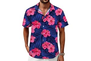 MIZVSITRD Hawaiian Shirt for Men, Tropical Shirts Casual Summer Button Down Short Sleeve Floral Shirt Vacation Outfits Cruise Shirt