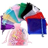 Partyeah 100Pcs Organza Bags 3x4 Inch Small Jewelry Mesh sachet Bags Drawstring for Wedding Candy Organza Gift Bags(10colors)