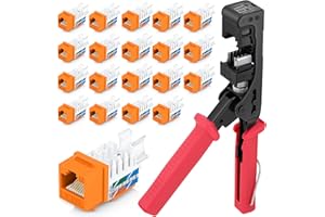 EVEREST MEDIA SOLUTIONS Everest easyJACK - 45° Angled Speed Termination Keystone Tool Set - with 20-Pack of RJ45 Cat6 Keystone Jacks in Orange (Slim Profile Design) - Time Saver Network Punch Down Tool Cat6