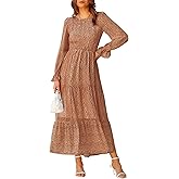 BTFBM Women Casual Long Sleeve Crew Neck Fall Dress Bohemian Relaxed Fit Floral Flowy Maxi Dresses Tiered Cocktail Dress