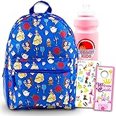 Beauty and the Beast Backpack for Girls Set - Bundle with 16" Princess Belle Backpack, Water Bottle, Stickers, and More | Beauty and the Beast Bag Disney