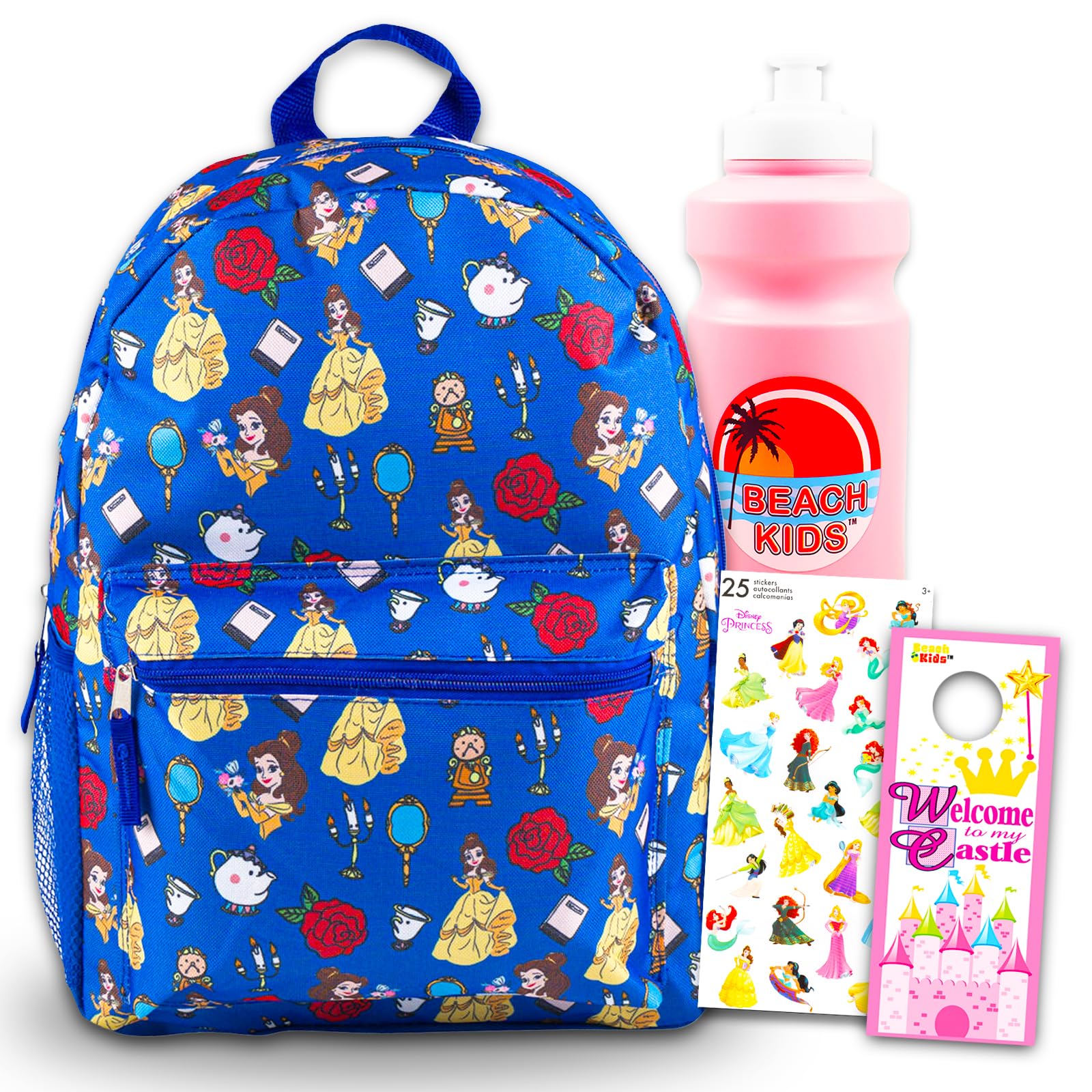 Photo 1 of Beauty and the Beast Backpack for Girls Set - Bundle with 16" Princess Belle Backpack, Water Bottle, Stickers, and More | Beauty and the Beast Bag Disney