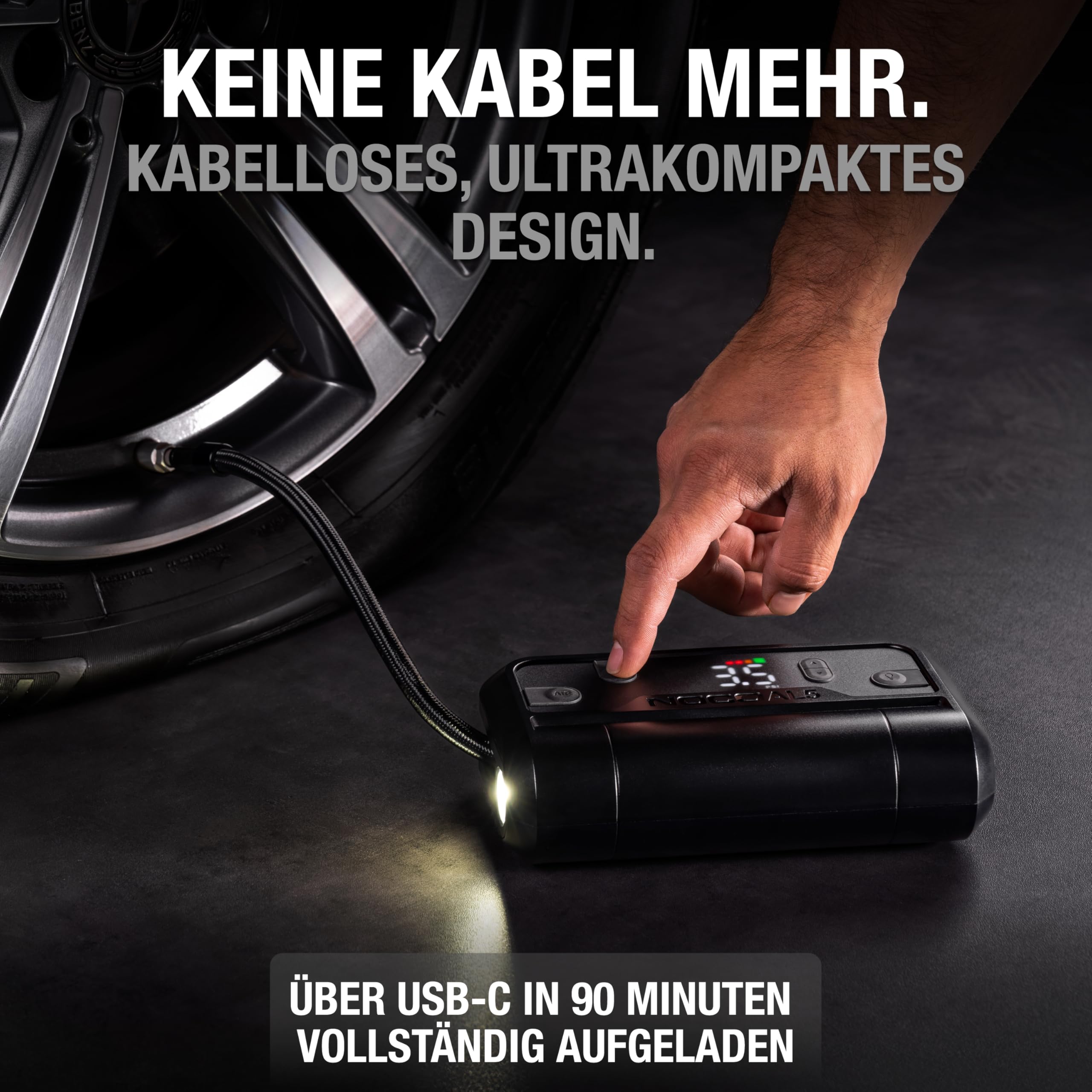 NOCO Air AL5: UltraSchnelle 5A Akku-Luftpumpe – Tragbarer Akku-Kompressor – 17 SLPM Luftstrom, 0–40 PSI in 7 Min – Digitales Manometer + automatische Abschaltung 3
