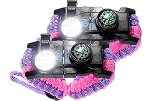 Nexfinity One Survival Paracord Bracelet - Tactical Emergency Gear Kit with SOS LED Light, 550 Grade, Adjustable, Multitools, Fire Starter, Compass, and Whistle - Set of 2