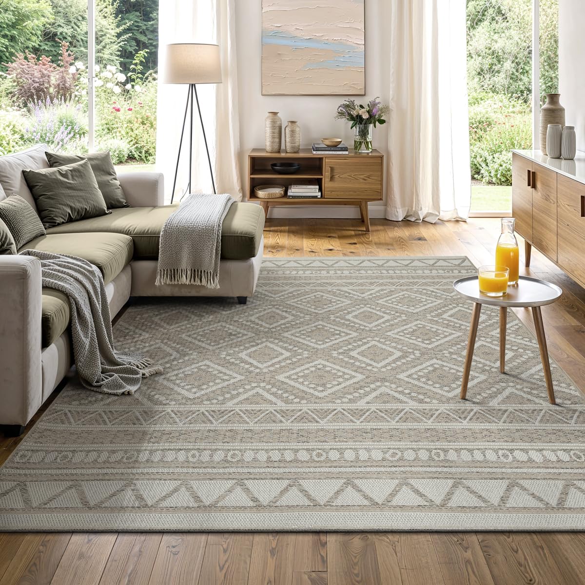 the carpet Calgary - Robust, weatherproof & UV resistant outdoor carpet for balcony, terrace, conservatory, kitchen or dining room - Beige - 67 x 180 cm