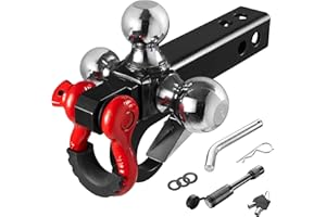 Rockane Trailer Hitch Tri-Ball Mount T-Shape with Pin, Lock, Tow Hook & 360°Swivel Tow Shackle, Fits 2" Receiver，1-7/8", 2", 2-5/16" Hitch Ball, 16000 Lbs MAX
