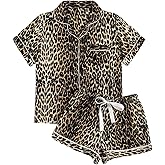 Milumia Women's Causal Leopard Print PJ Set Notch Collar Sleepwear Two Piecess Pajama Sets
