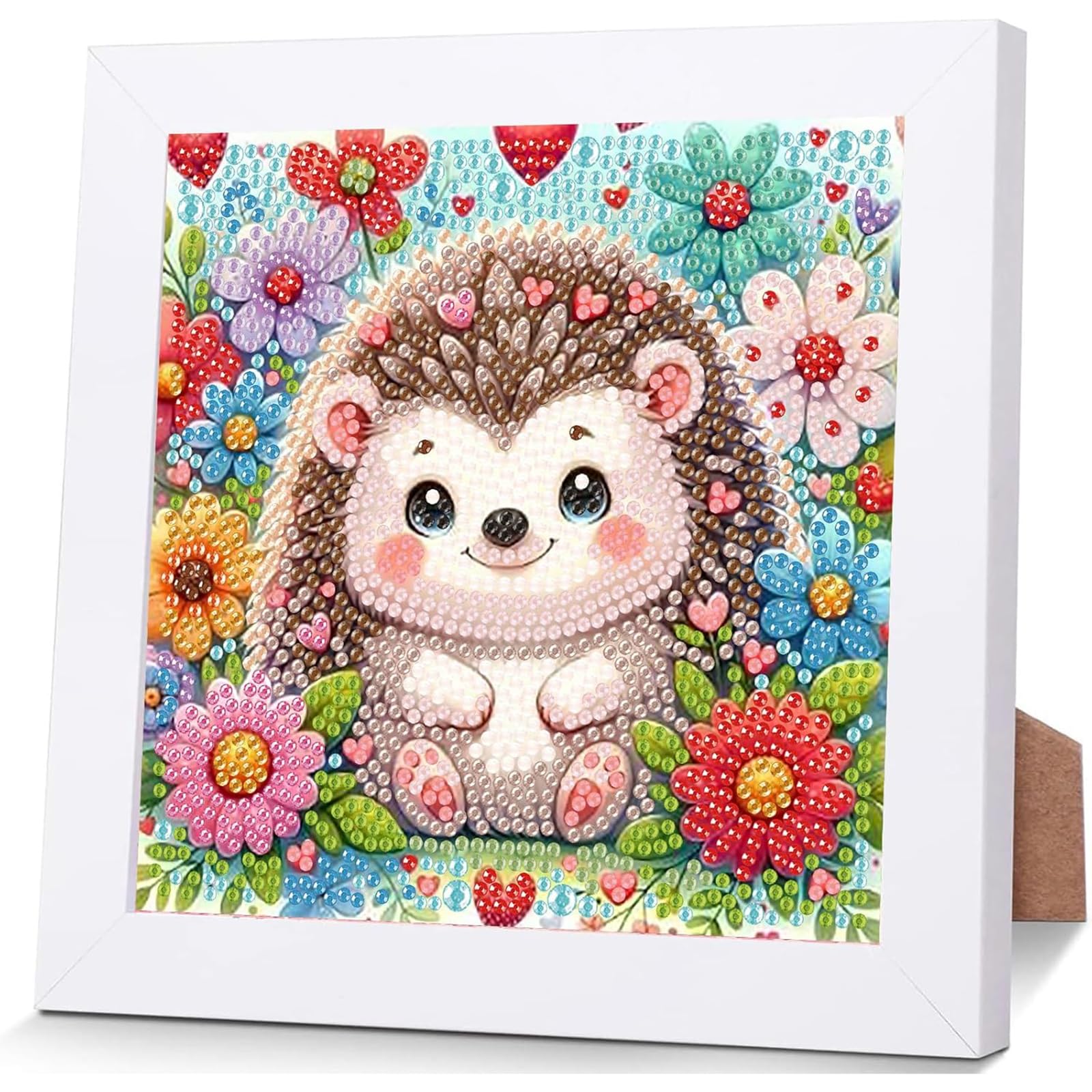 Viart Hedgehog Diamond Art Kit for Kids with Frame - Hedgehog Diamond Painting Kits, Animal Small Diamond Art Kits, Easy DIY Crystal Mosaic Kits for Children Girls Boys Gifts (7x7inch)