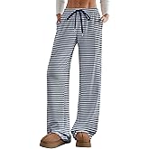 Aoulaydo Women's Wide Leg Lounge Pants Low Rise Baggy Pajama Bottoms with Pockets Y2K Pjs Bottoms