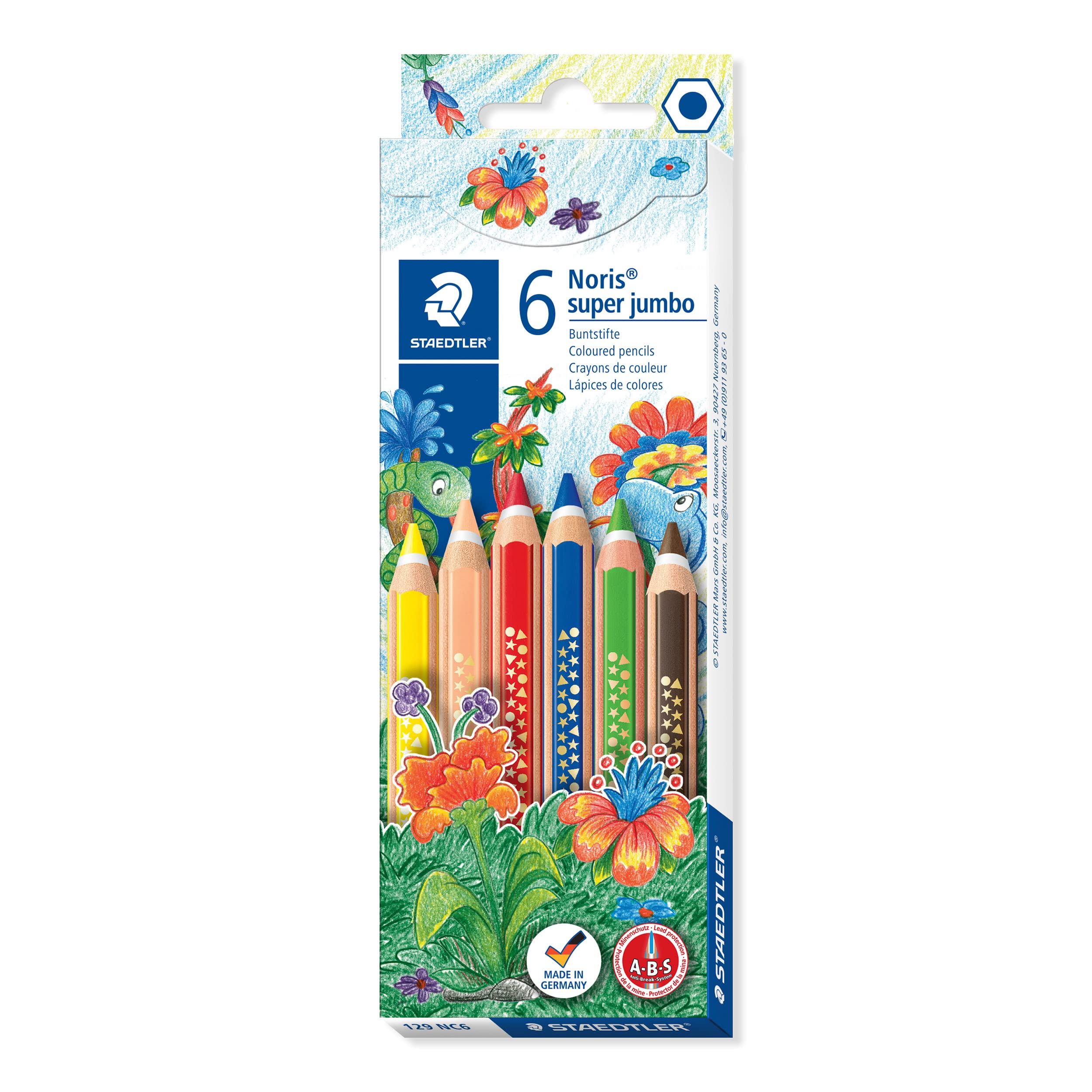 Noris Club 19.6 x 6.6 x 1.2 cm Triangular Super Jumbo Coloured Pencil 129 NC10, Assorted, Pack 10