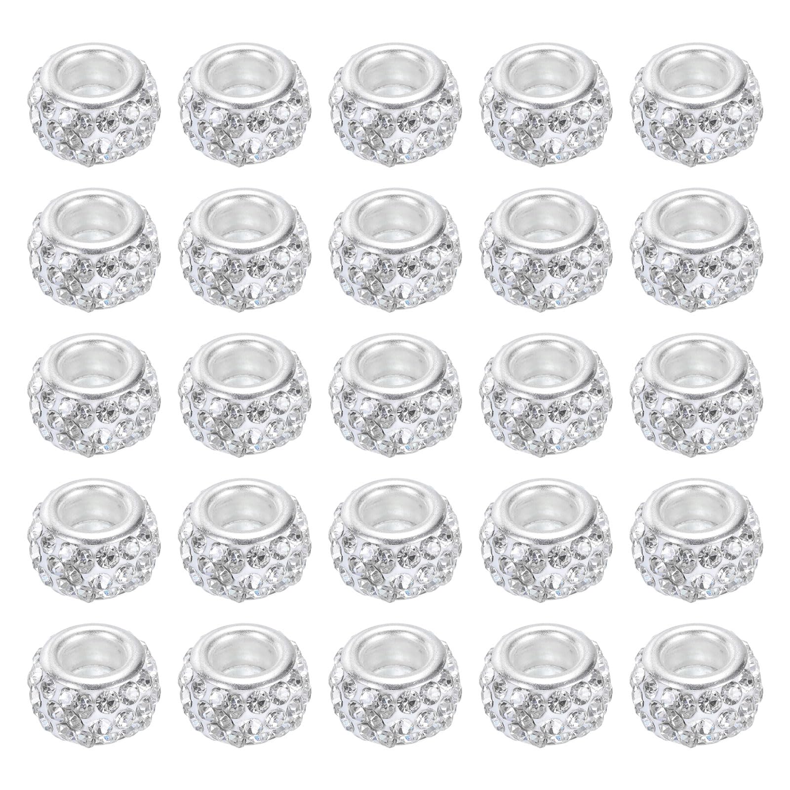 PATIKIL 12mm White Round Rhinestone European Beads, 60Pcs Crystal, Polymer Clay, Metal Spacer Beads for DIY Jewelry Making