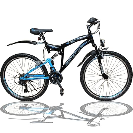Talson 26 Zoll Mountainbike Fahrrad MIT VOLLFEDERUNG & Beleuchtung 21-Gang Shimano OXT Black