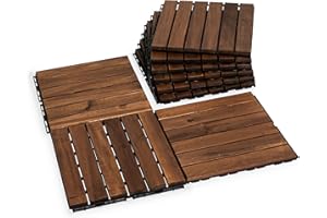 VICTORY RELAX Acacia Wood Flooring Interlocking Deck Tiles for Patio Decor 9 Pcs 6 Slats VR Brown - Waterproof Indoor & Outdoor Decor - Balcony Garden Decking Tile (12.24 * 12.24 * 0.75 inches)