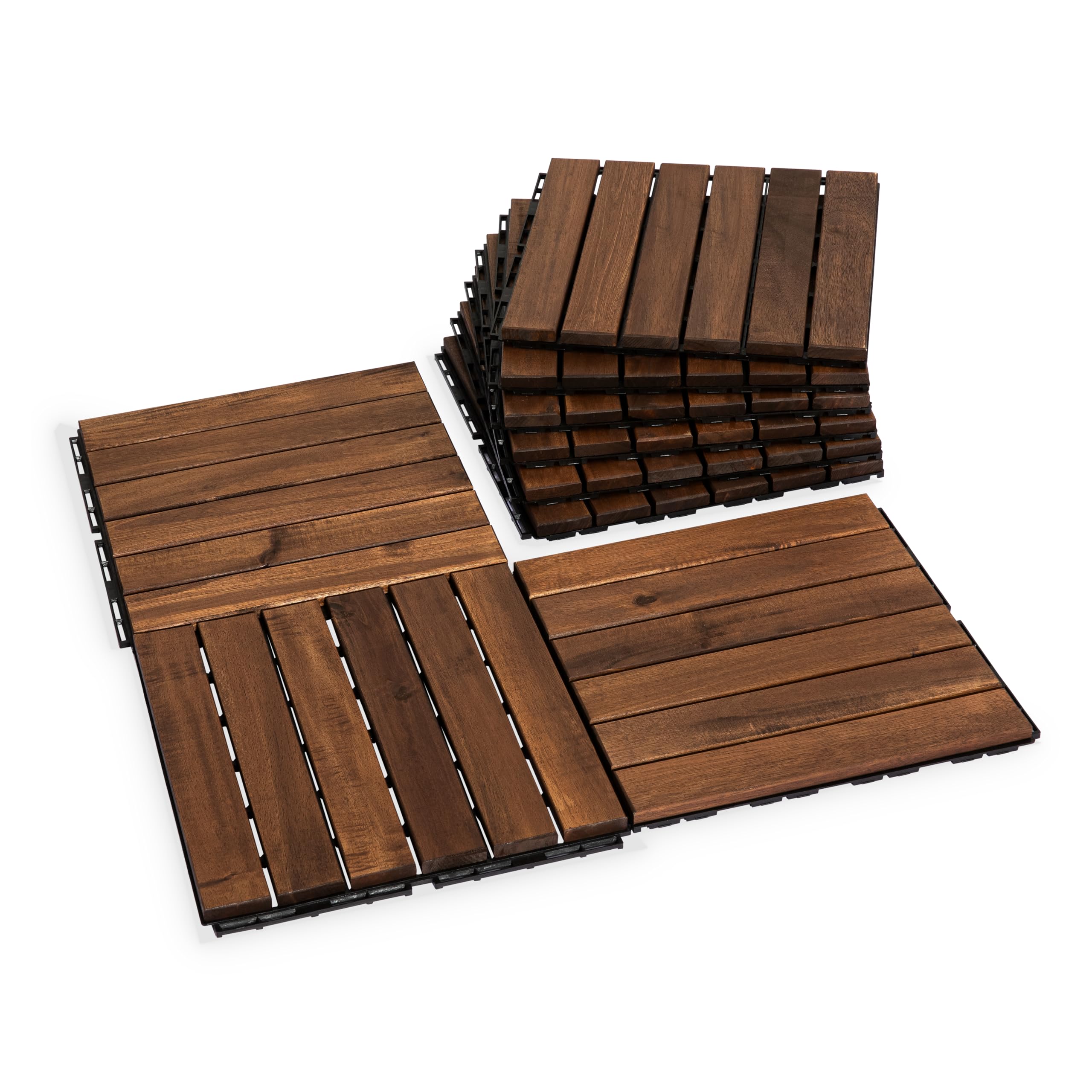 Photo 1 of VICTORY RELAX Acacia Wood Flooring Interlocking Deck Tiles for Patio Decor 9 Pcs 6 Slats VR Brown - Waterproof Indoor & Outdoor Decor - Balcony Garden Decking Tile (12.24 * 12.24 * 0.75 inches)