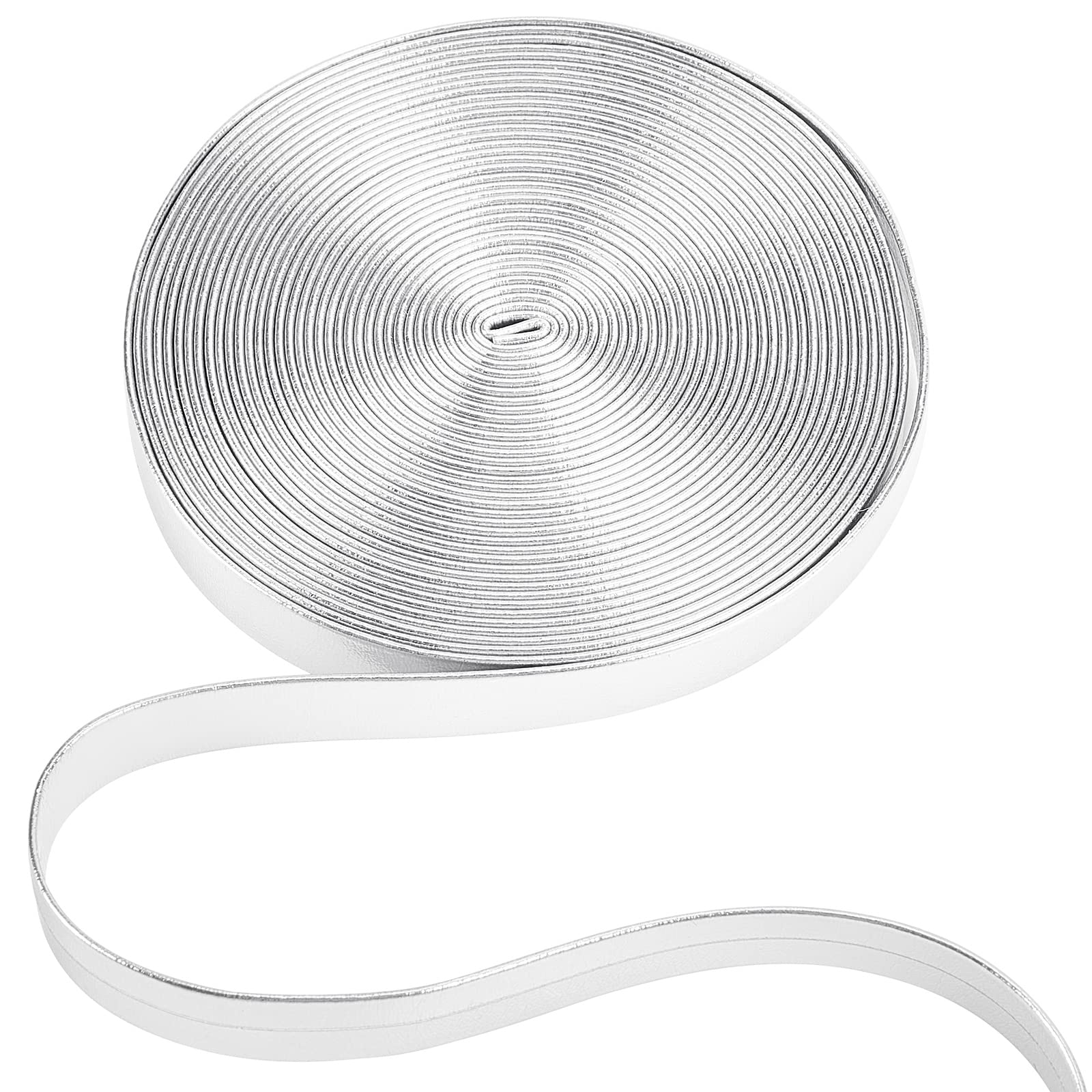 GORGECRAFT 5m Long Metallic Leather Strips Silver Glossy Flat Pu Leather Strap 10mm Wide Double Sided Imitation Leather Cord Beading String Threads Rope for DIY Crafts Bracelet Jewelry Making