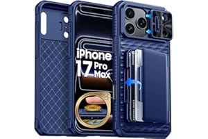BSNRM for iPhone 17 Pro Max Case Wallet, Built-in RFID Blocking Card Holder (4-5 Cards), Camera Control Button, Slide Camera Cover, Shockproof Rugged Silicone Phone Case for iPhone 17 Pro Max, Blue