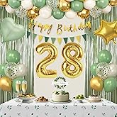 Sage Green 28th Birthday Decorations for Women, Happy 28th Birthday Decorations for Her, Green Gold Balloons, Foil Balloons, Happy Birthday Banner, Olive Neutral Birthday Party Supplies