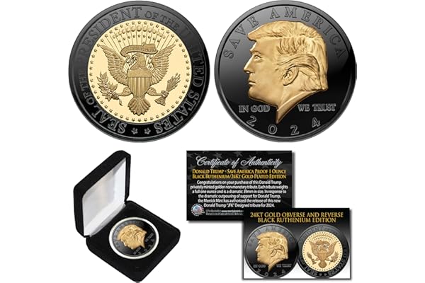 Merrick Mint Donald Trump 2024 Save America USA One-Full Ounce Coin Black Ruthenium & Gold Tribute Coin with Certificate and Display Box