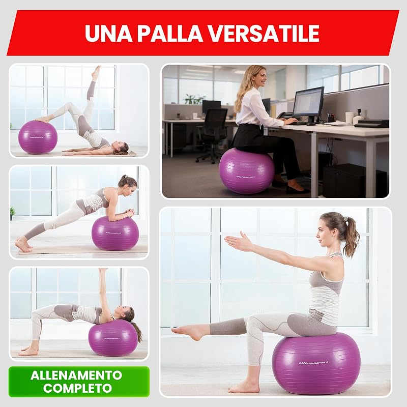 Palla Pilates 55 cm Yoga, Fitness I Softball Fino a 300 kg, Antiscivolo, Anti-Burst I Fitball per Gravidanza, Ginnastica, Palla Ergonomica da Seduta per Ufficio, Piccola e Grande, Rosso